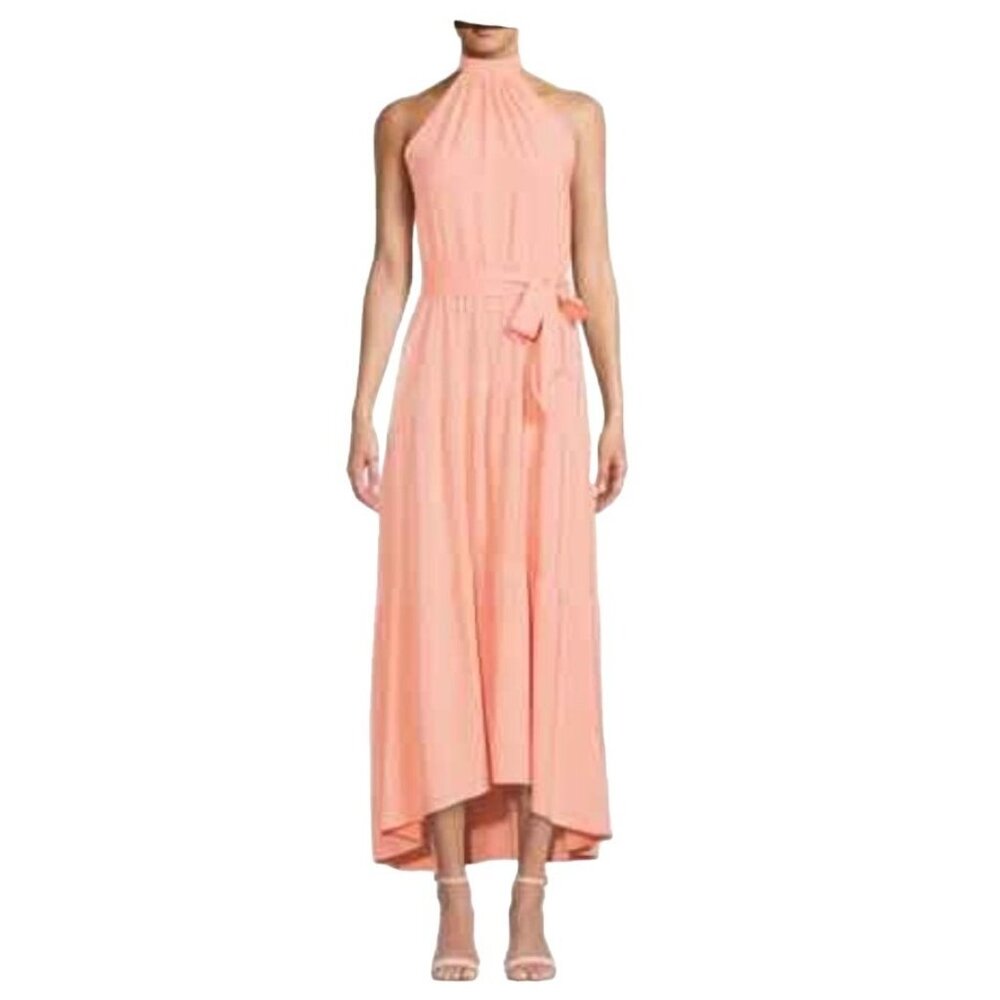 Nine.Eight Women Halter Tie Front High Low Maxi Dress, Sz. XXL Cantaloupe